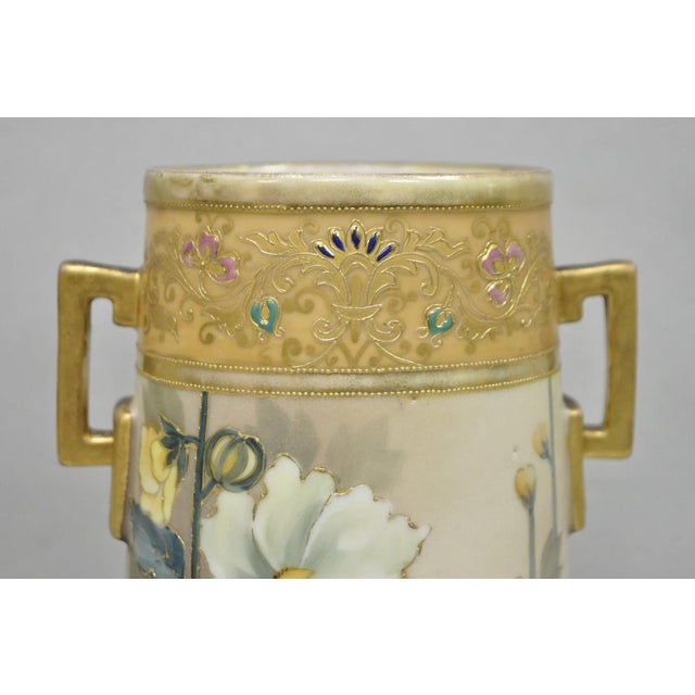 Art Nouveau Antique Nippon Noritake Hand Painted Art Nouveau Porcelain Footed Round Vase For Sale - Image 3 of 16