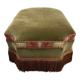 1990s Wesley Hall Loden Green Fringed Ottoman For Sale