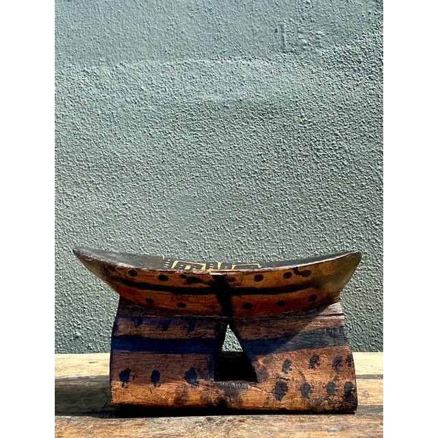 Tribal Vintage Brazilian Hand Painted Head Rest For Sale - Image 3 of 12