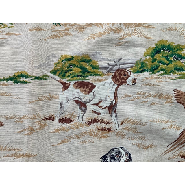 Appears to have been a curtain panel this wonderful mid-century American hunt scene novelty fabric is printed on a plain...