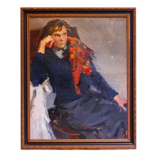 Portrait of a Woman, Oil on Board, 20th Century For Sale