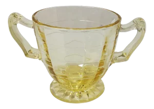 1930s Anchor Hocking Block Optic Vaseline Glass Double Handle Open Sugar