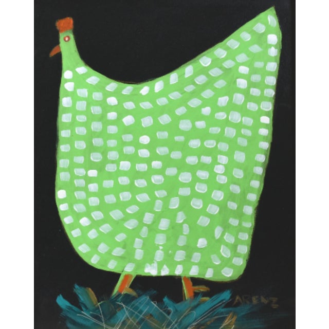 Original one-of-a-kind folk art oil painting of a hen, chicken, or rooster on stretched artist canvas. The talented artist...