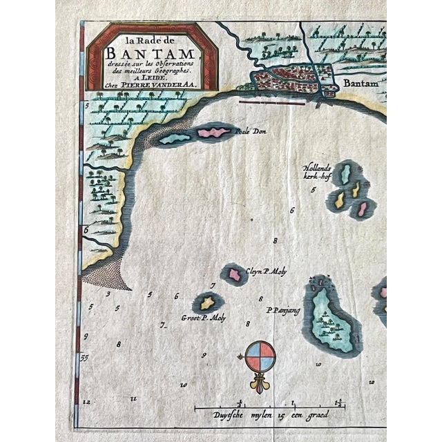 Campaign Antique Framed Map La Rade De Bantam by Pierre Vander (Dutch Cartographer Pieter Van Der Aa) C1720 For Sale - Image 3 of 7