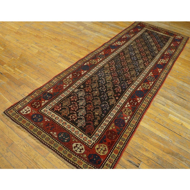 1900s Blue Navy Geometric Tribal Caucasian Moghan Runner Rug 3' X 9'6" Handknotted Wool Carpet For Sale - Image 16 of 18