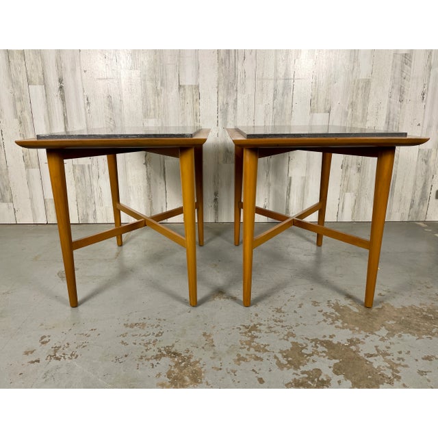 Wooden X Base Granite Top Side Tables For Sale - Image 12 of 13