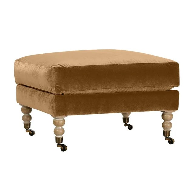 Camel Greta Ottoman, Camel Velvet For Sale - Image 8 of 8
