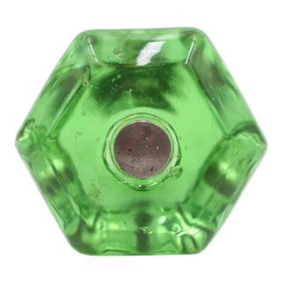 Vintage 1.375 In. Hexagon Green Glass Cabinet Knob For Sale