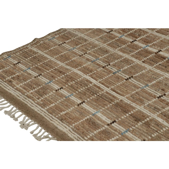 Moroccan Rug & Kilim’s Moroccan Rug with Beige-Brown Stripes and Geometric Pattern - 10x14 For Sale - Image 3 of 7