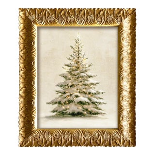 Reproduction Print on Canvas of Vintage Snowy Christmas Tree, Framed For Sale