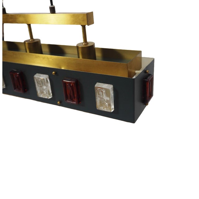 Metal Mid-Century Modern Scandinavian Pendant Lamp in Brass with Lacquered Steel and Glass, 1960s For Sale - Image 7 of 14
