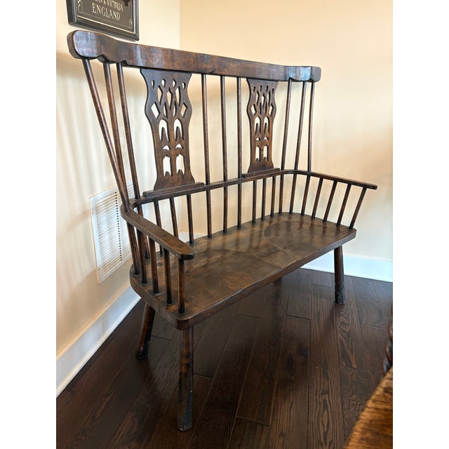 Victorian Vintage Stick Back Windsor Bench For Sale - Image 3 of 7