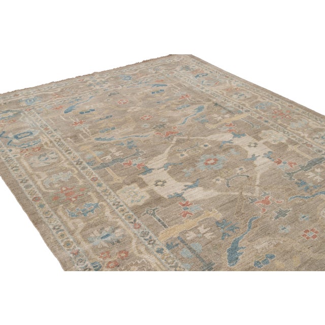 Textile Modern Gray Sultanabad Handmade Floral Wool Rug For Sale - Image 7 of 9