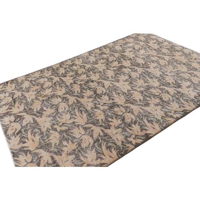 Rug & Kilim Vintage Turkish Distressed Rug in Brown With Floral Patterns, From Rug & Kilim For Sale - Image 4 of 7