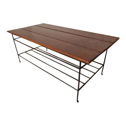 1960s Rustic Wood and Iron Coffee Table For Sale