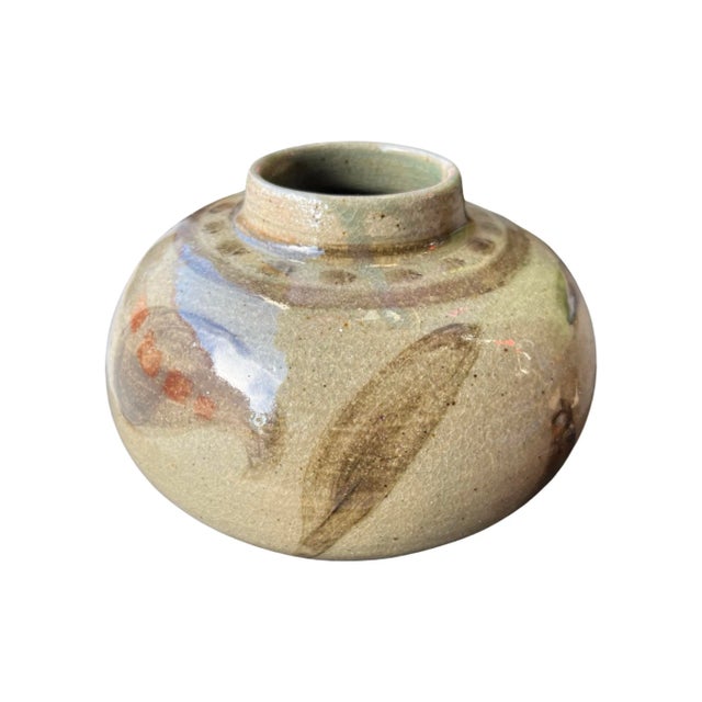 Contemporary 1991 Olive Organic Modern Ceramic Art Studio Round Vase For Sale - Image 3 of 5