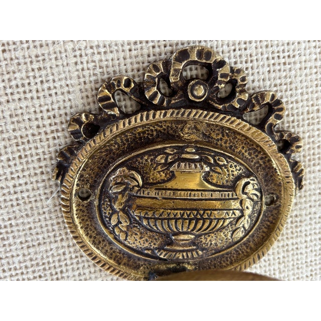 Brass Antique Louis XVI French Cast Brass Wall Coat Hook Neoclassical Urn Ribbons For Sale - Image 8 of 8