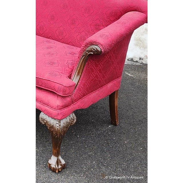 Burgundy Antique Turn of the Century Chippendale Style Carved Mahogany Settee Loveseat, C1890-1910 For Sale - Image 8 of 15