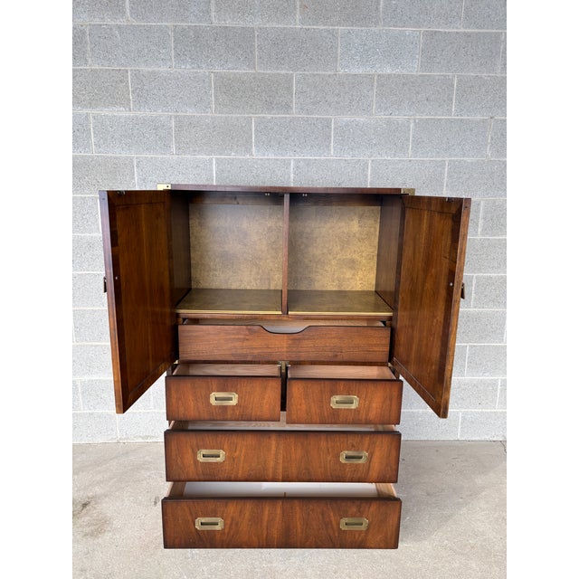 Description: Lane Furniture Campaign Style 5 Drawer Walnut Wardrobe - Gentleman's Chest. Normal Age Wear, such as mild...