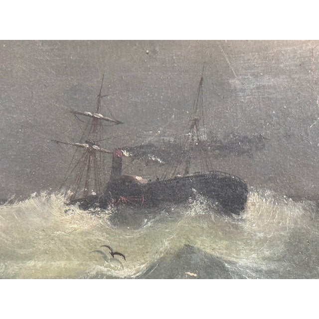 This is a miniature finely painted early 1900’s painting of a ship at sea by listed artist Bertha Stringer Lee...