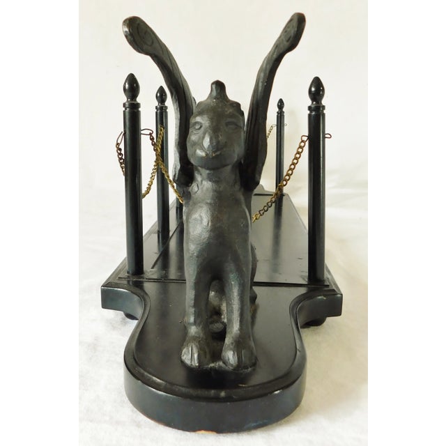 Late 20th Century Large Vintage Ornate Gothic Black Metal & Wood Gargoyle Footed Candle Holder Tray Stand For Sale - Image 5 of 11