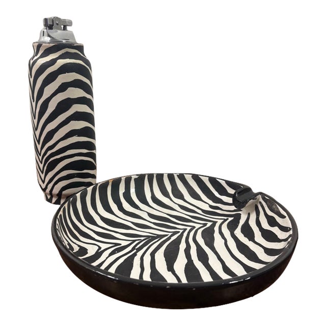 1960s Aldo Londi for Bitossi Rare Italian Zebra Glaze Ceramic Smoking Set For Sale
