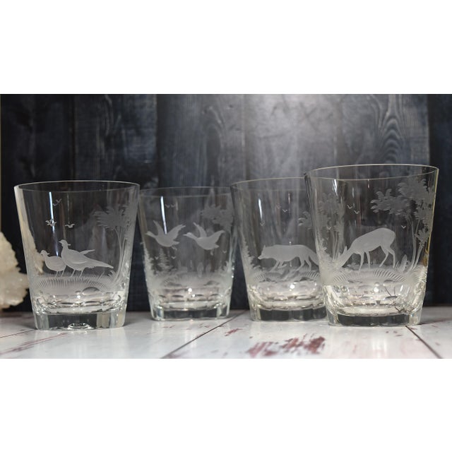 Mid 20th Century American Etched Animal Queen Lace Crystal Double Old Fashioned Glasses - Set of 4 For Sale - Image 9 of 15