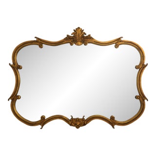 Vintage Gold Leaf Frame Horizontal Over Mantle Mirror For Sale