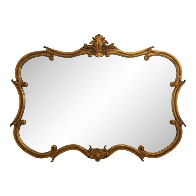 Vintage Gold Leaf Frame Horizontal Over Mantle Mirror For Sale