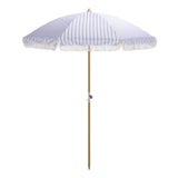 Bella 6.5 Ft Beach Fringed Umbrella, Baby Blue Bistro Stripe For Sale