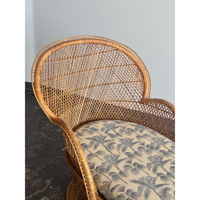 Vintage Boho Peacock Wicker Chaise With Tropical Cushions For Sale - Image 13 of 18
