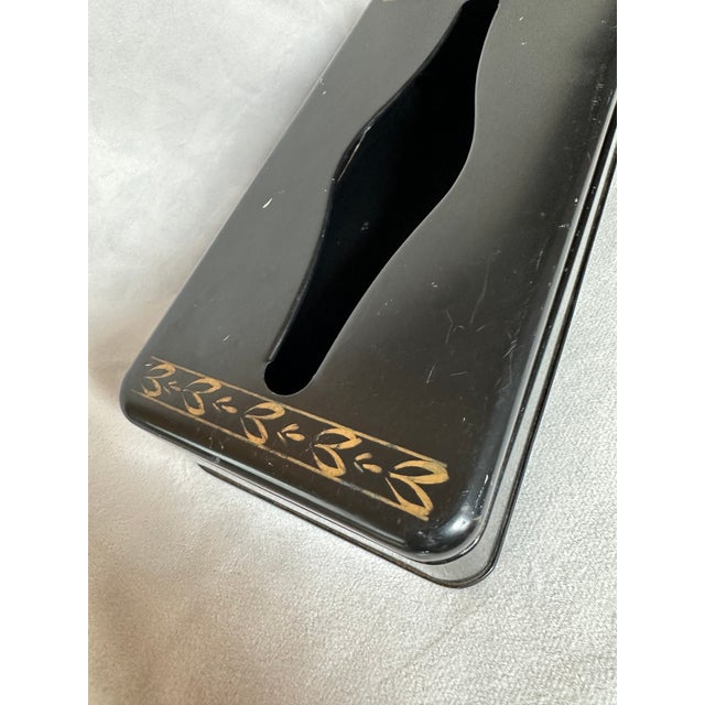 Vintage Metal Black Gold Tissue Box Holder For Sale - Image 4 of 7