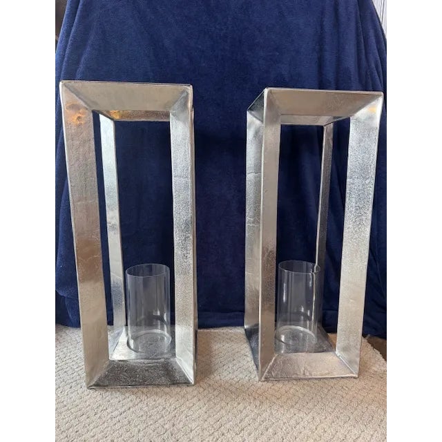 Dovetail Azelea Lantern 11" x 30" Hurricaine glass 5" x 9" Hammered Metal in Silver. Perfect for Indoor or outdoor with a...