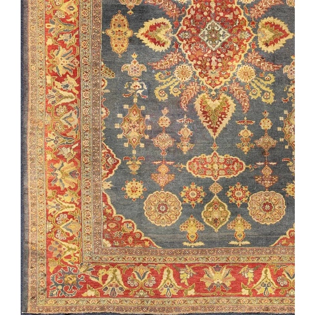 Persian Antique Zeigler Sultanabad Rug With Medallion Design in Blue & Rust Red For Sale - Image 3 of 13
