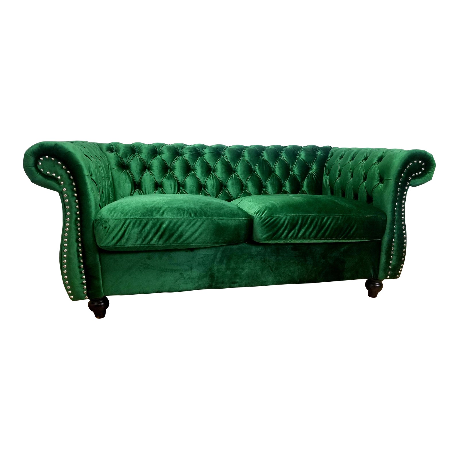 Vintage Style Emerald Green Velvet Couch Chesterfield Green
