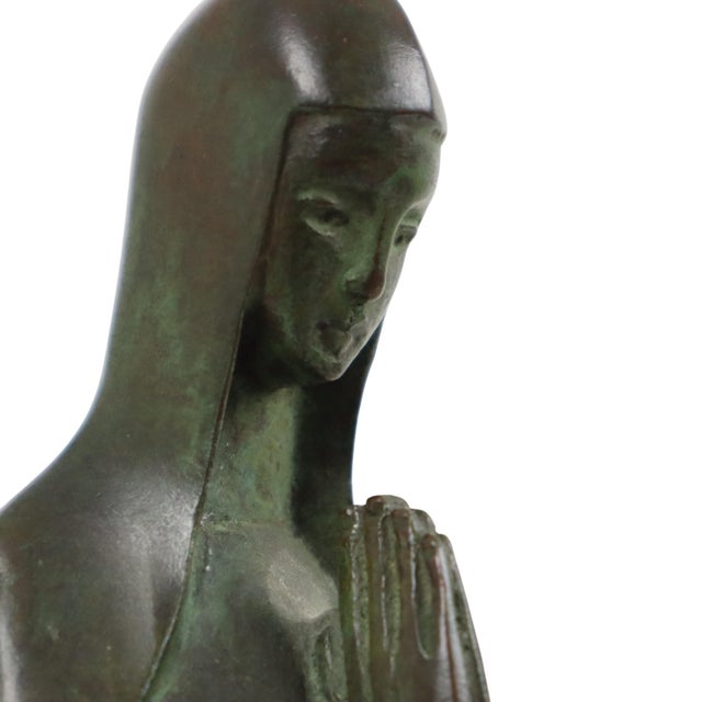 Metal Art Deco Statue of the Virgin Mary in Bronze by Jac Van Vlijmen, 1920s For Sale - Image 7 of 18