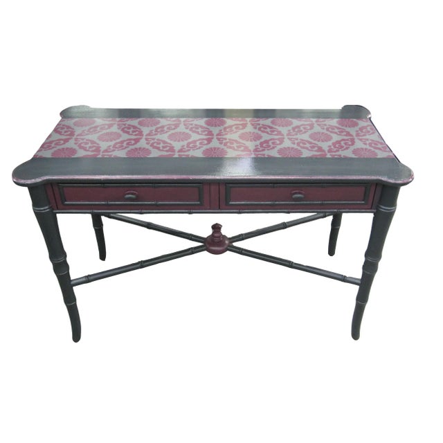 Lacquered & Stenciled Faux Bamboo Console For Sale