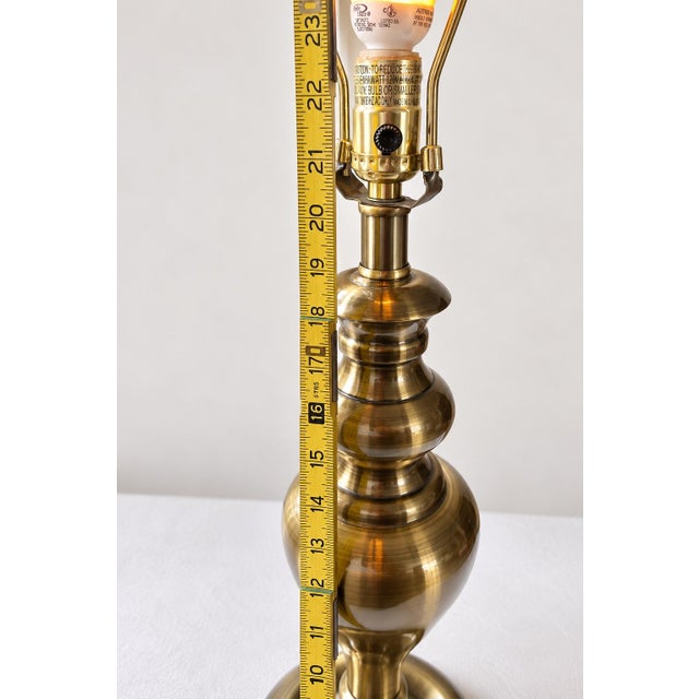 1990s Vintage Brass Table Lamp With Green & Burgundy Damask Shade, Beaded Fringe, Ornate Traditional European Style, Decorative Accent Lighting For Sale - Image 5 of 12