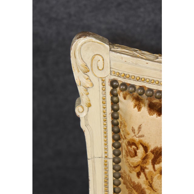 Antique French Louis XVI Style Distressed Painted Settee For Sale - Image 12 of 12
