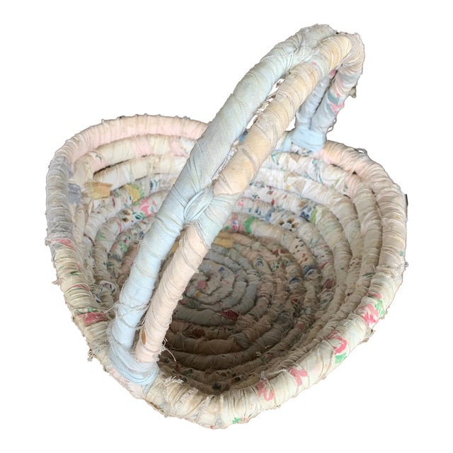 Vintage Heart Shaped Rag Basket With Handle For Sale