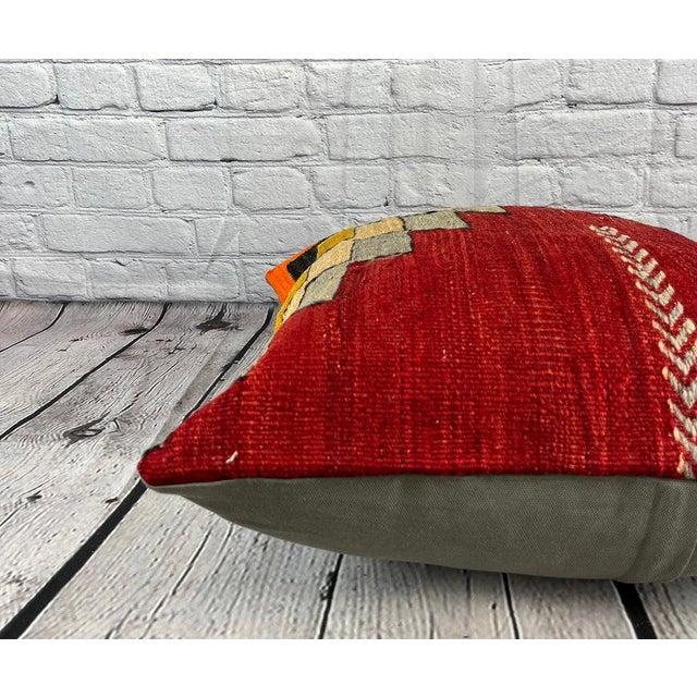 20 x 20 Kilim Pillow Turkish Cushion Natural Red Pillow Cushion Cover For Sale - Image 4 of 4