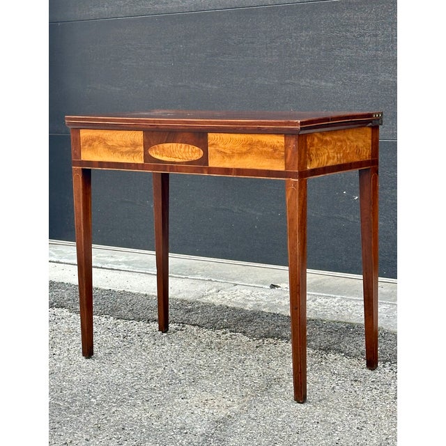 Early 19th Century Federal Flip Top Mahogany and Satinwood Game Table , Circa 1820 For Sale - Image 5 of 13