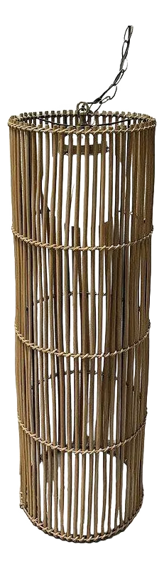 Large Mid-Century Split Stick Reed Rattan Hanging Cylinder Chandelier Pendant