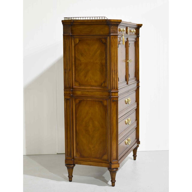 Wood Mid Century French Regency Burled Walnut 9-Drawer Highboy With Brass Hardware by Karges Indiana For Sale - Image 7 of 16