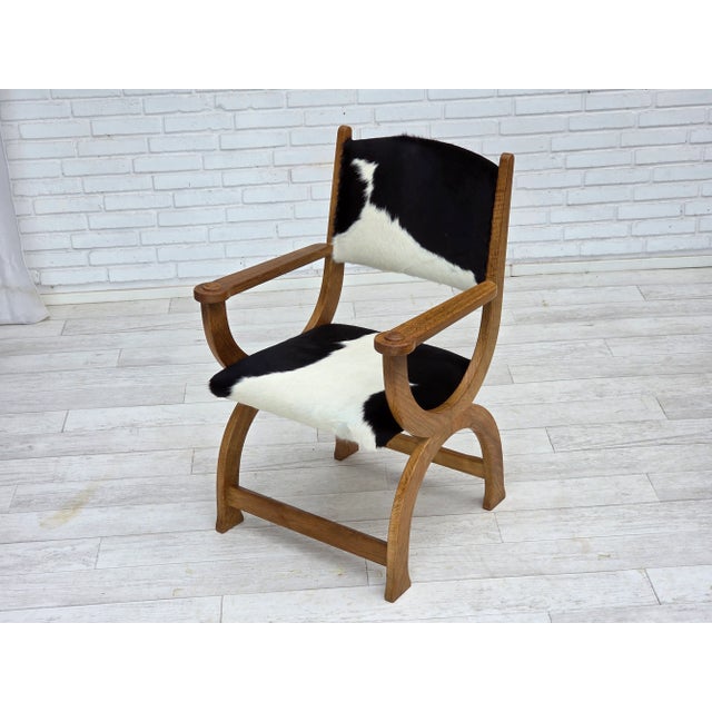 Danish Highback Armchair in Cowhide and Oak, 1960s For Sale - Image 9 of 18
