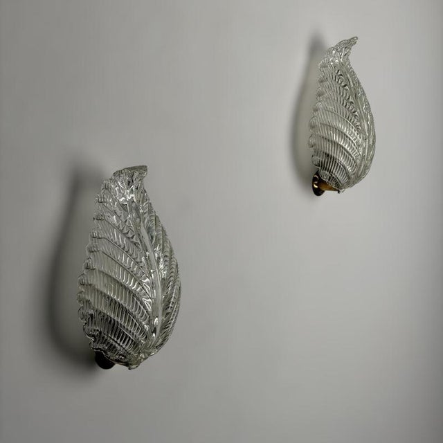 Metal Foglia Murano Glass Wall Lights by Ercole Barovier for Barovier & Toso, 1940s, Set of 2 For Sale - Image 7 of 18