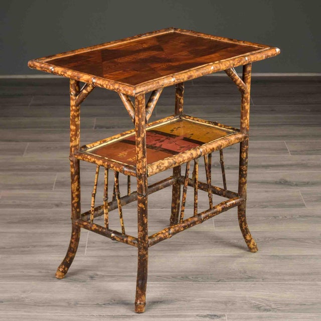 Auburn 19th Century English Aesthetic Era Bamboo Table With Marquetry and Painted Detail For Sale - Image 8 of 10