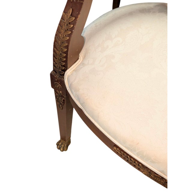 1920s Early 20th Century Sheraton-Style Barrel-Back Armchair With Brass Ormolu and Paw Feet For Sale - Image 5 of 9