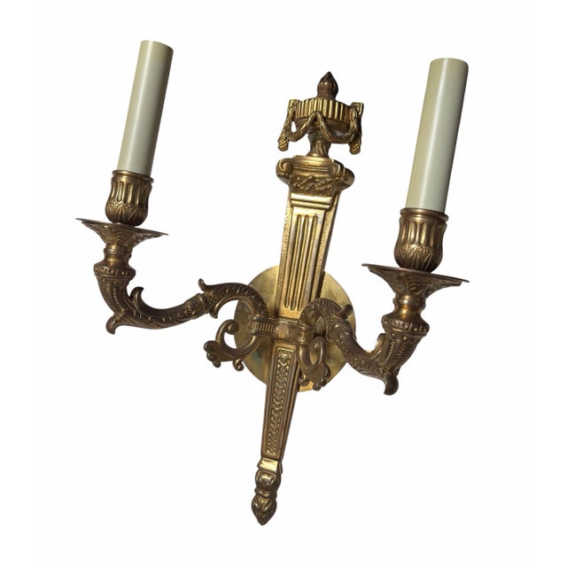 Neoclassical 1900s Style Neoclassical Two Light Wall Sconces - a Pair For Sale - Image 3 of 6