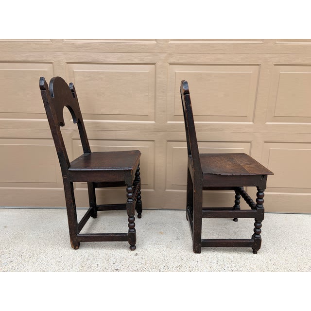 17th Century English Yorkshire Oak Backstool Chairs, a Pair For Sale - Image 11 of 17